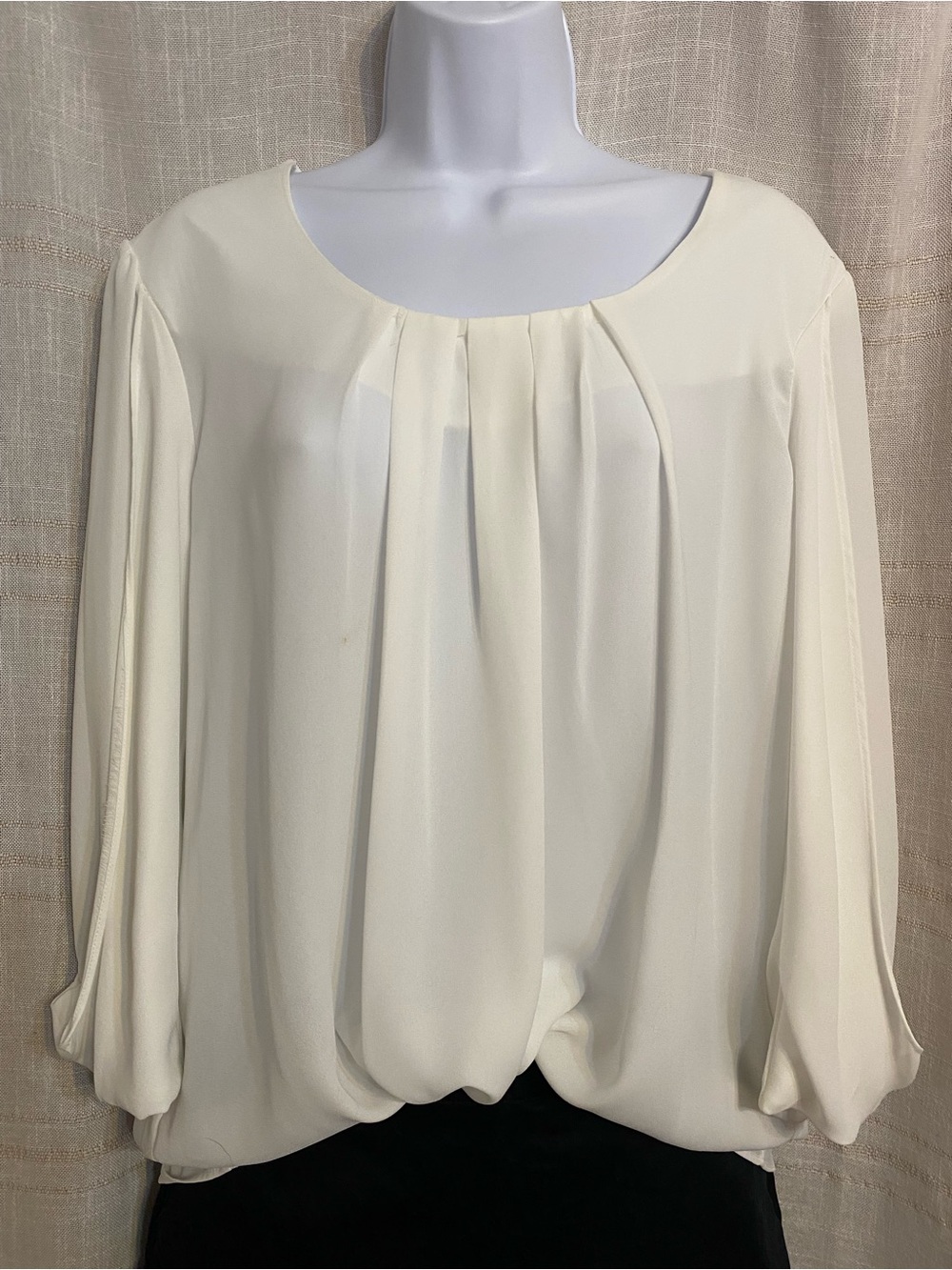 New Directions Petite White Pleated Bubble Hem Blouse Top PXL